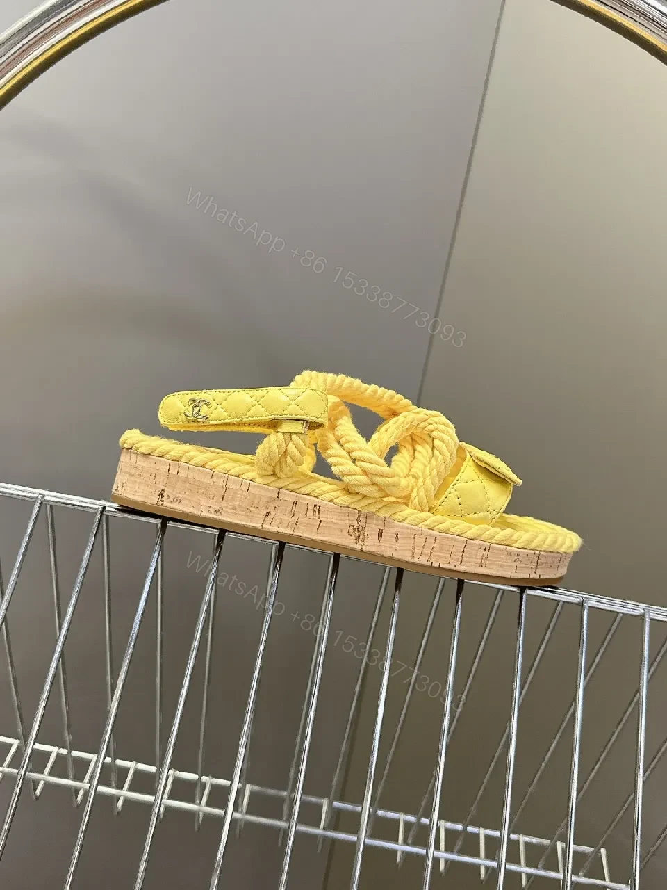 View 2 of Bright Quinoa Yellow Rope-Strap Sandals with Quilted Footbed