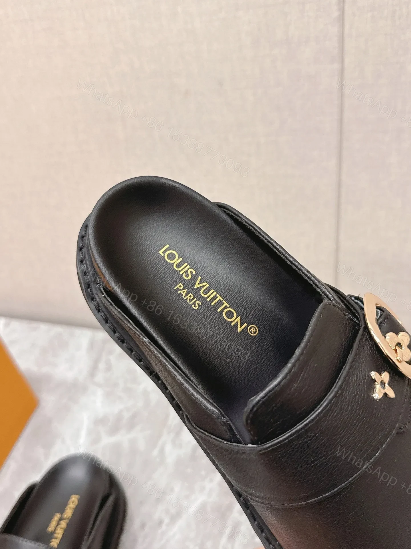 View 2 of LV Women Black Leather Mules