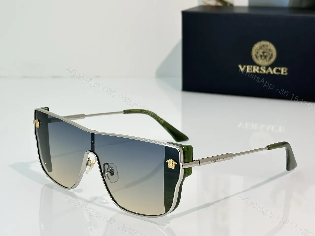View 2 of Bold Shield Sunglasses: Gold-Accent Modern Luxe Shades