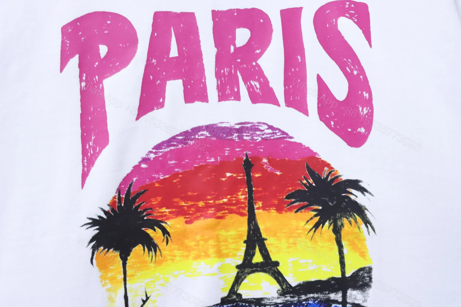 View 4 of Balenciaga Clothes Paris Beach Nightscape Eiffel Tower Print Short-Sleeve T-Shirt white