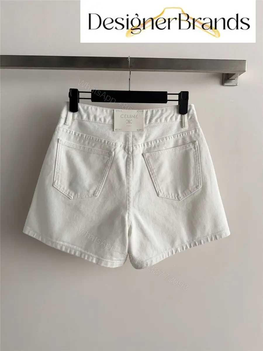View 2 of CELINE White High-Waisted Cotton Denim Shorts