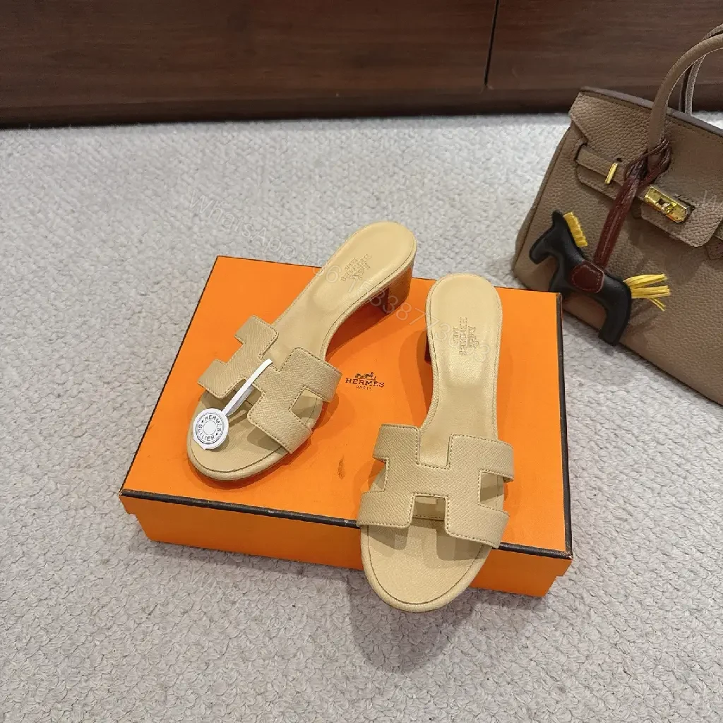 View 7 of Beige Suede Hermès-Style H Sandals Slide Comfort