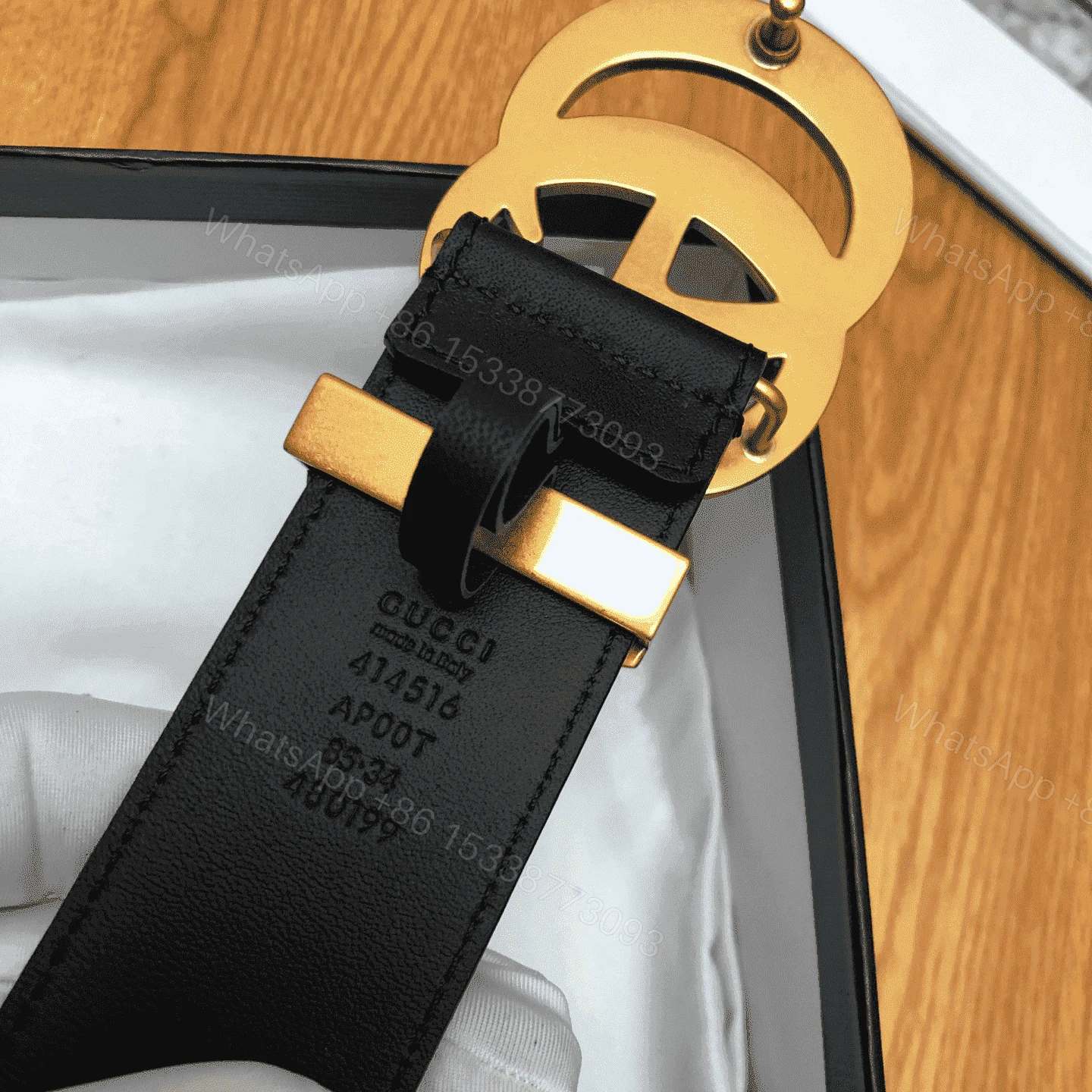 View 6 of GUCCI LEATHER BELT WITH DOUBLE G BUCKLE – B11