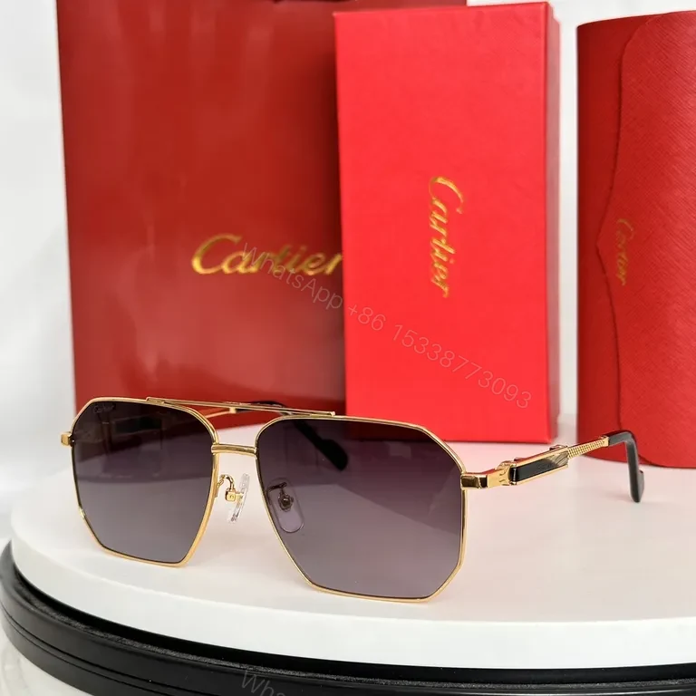 View 3 of Gold-Geometric Shield Sunglasses â€“ Premium Cartier-Inspired, All-Day Comfort