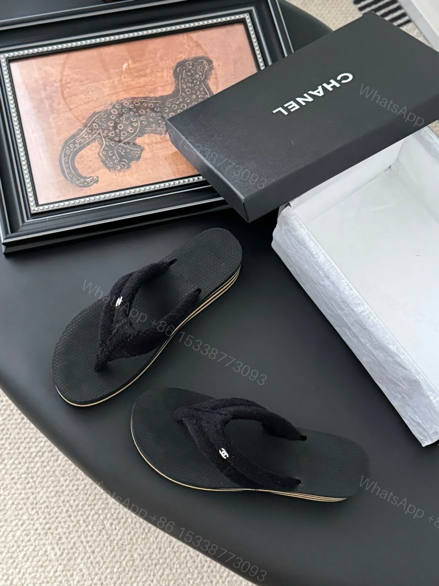 View 6 of Chanel Women Black Fabric Strap Flip Flop Sandals