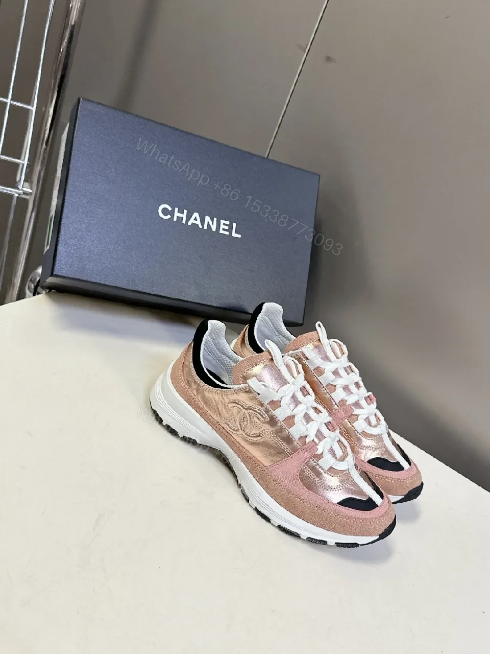 View 9 of Metallic Rose-Pink & White Sneakers: Couture-Style Everyday Luxury