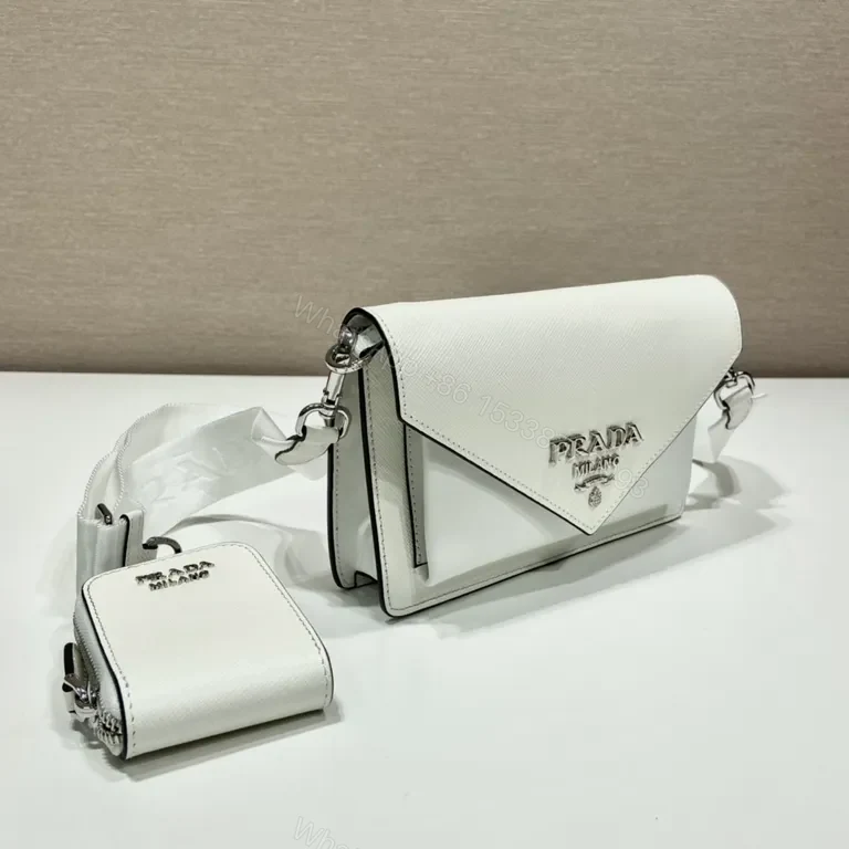 View 7 of White Prada Crossbody with Detachable Pouch - Luxe Saffiano Bag