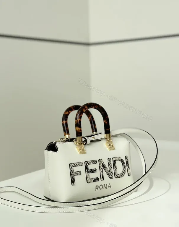 View 4 of Chic Fendi Satchel: White Leather, Logo, Versatile Luxury