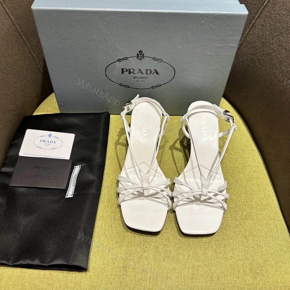 高仿Prada*1X504A方頭一字中踭涼鞋5.5CM白色免檢版 — view 1