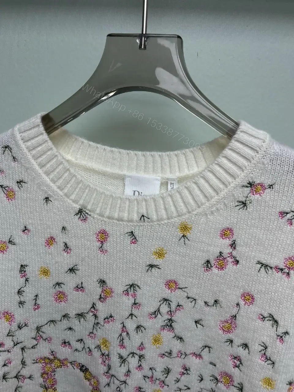 View 3 of Luxe Knit Top: Embroidered Logo with Floral Sparkle
