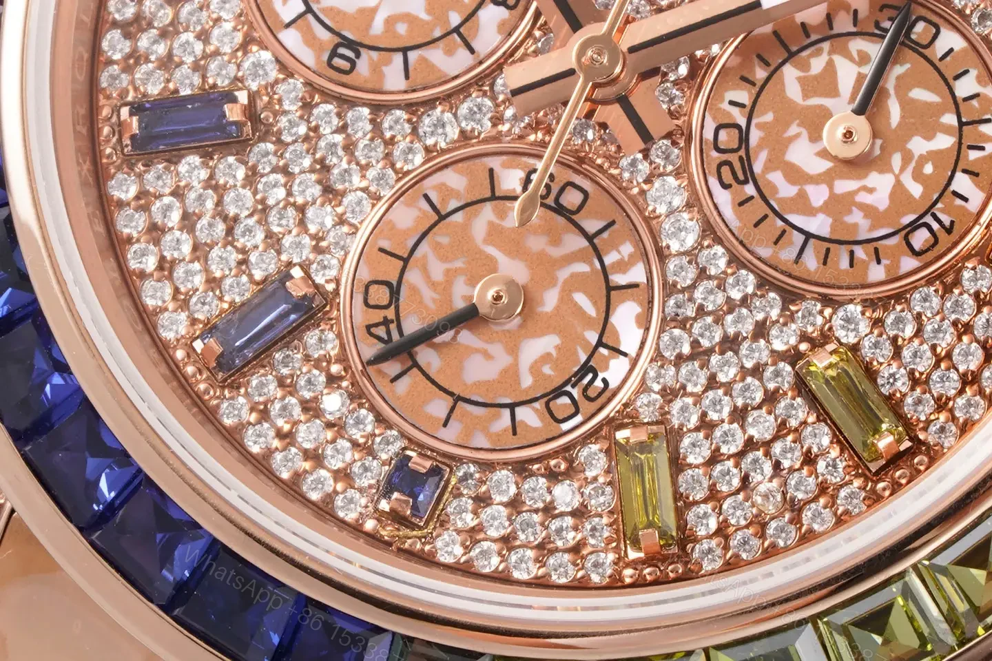 View 5 of Majestic rose gold pavé daytona replica 40MM Rainbow Bezel Edition ROLEX-DAYTONA-PINK-RB-40