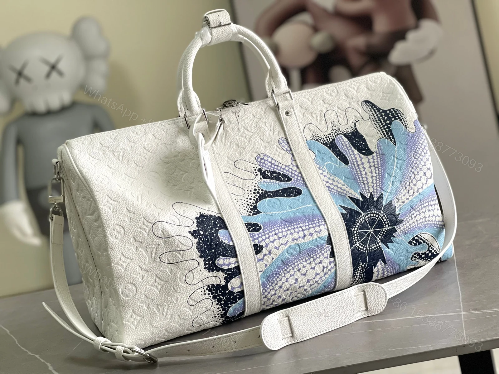 LV白色藍花Keepall旅行袋 高仿一比一壓紋原單精品 — view 1