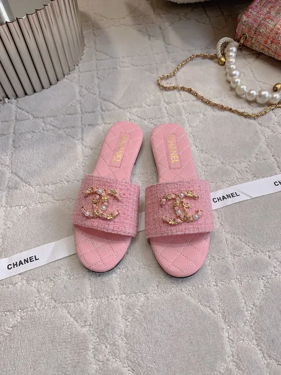 View 9 of Pink Quilted Slide Sandals: Luxe Comfortable Slip-Ons