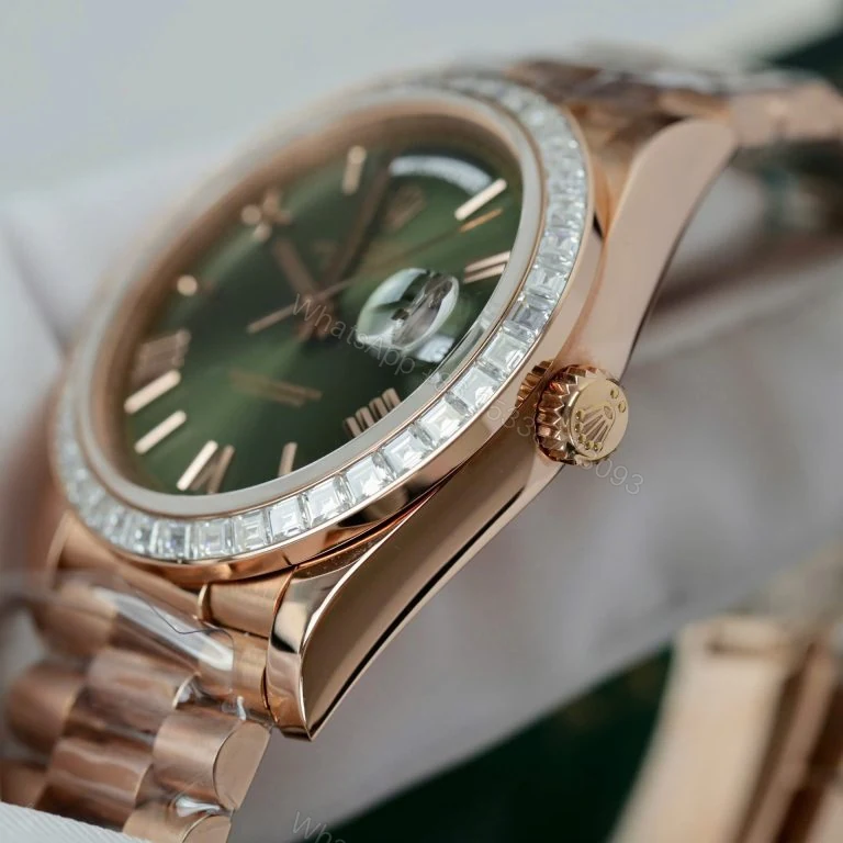 View 6 of Rolex Day-Date 40mm Super Clone Green Dial Gold Wrapped + Moissanite Baguette Diamonds