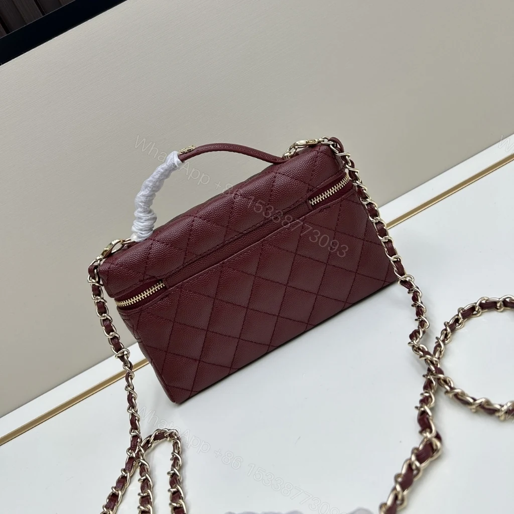 View 4 of Chanel Classic Vanity With Chain Gold Tone Dark Red 19cm