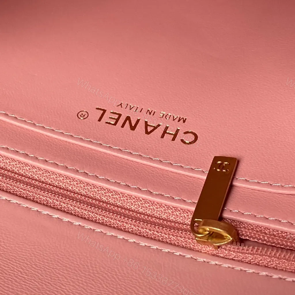 View 2 of Pink Quilted Flap Bag with Gold Chain - Luxury Crossbody Bag