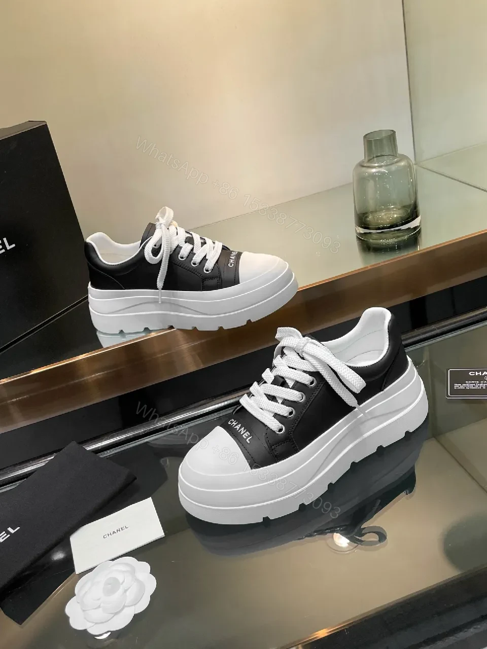 View 9 of Lux Black-White Leather Chunky-Sole Sneakers, Modern Comfort