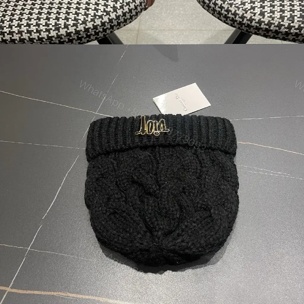 View 8 of Textured Knit Beanie: Black Braided Crown, Discreet Embroidery