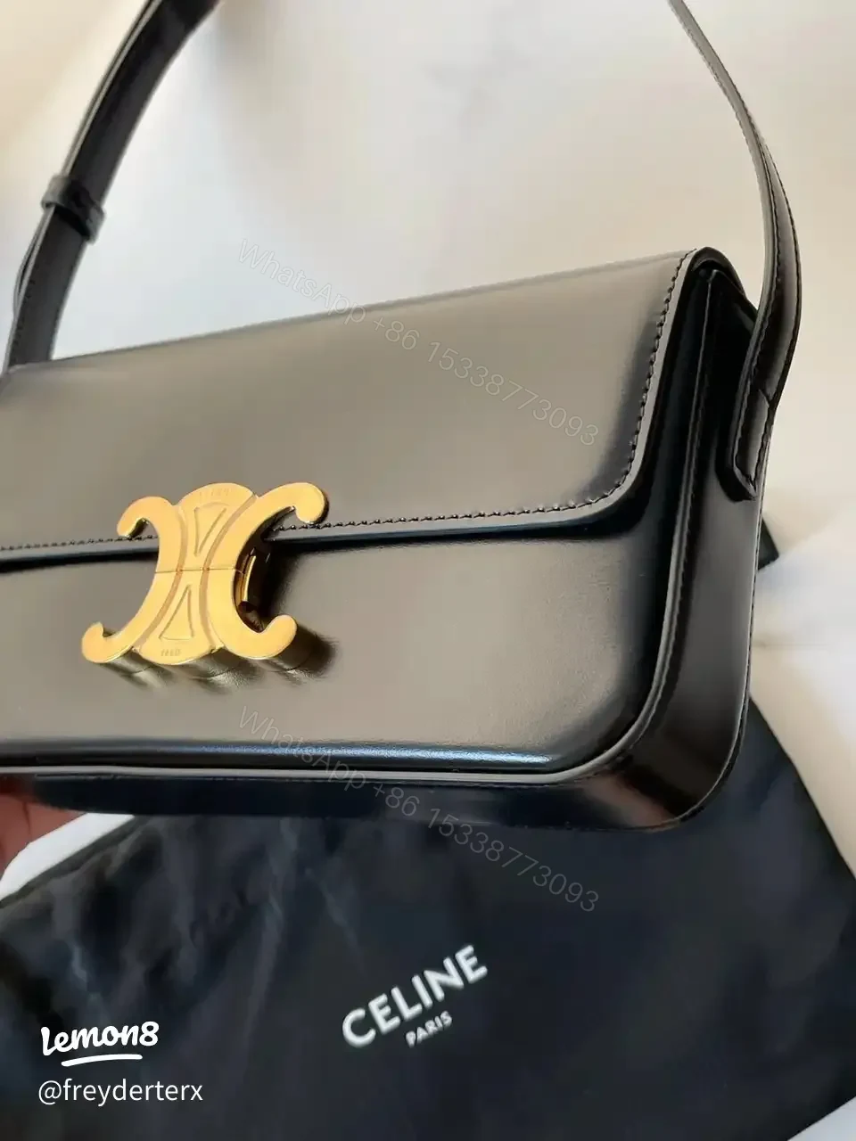 View 2 of Celine Triomphe Black Smooth Leather 20cm