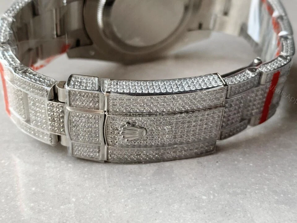 View 9 of Rolex OYSTER PERPETUAL 41mm 904L SS MOISSANITE DIAMONDS BRACELET AND DIAL A2824 iced out
