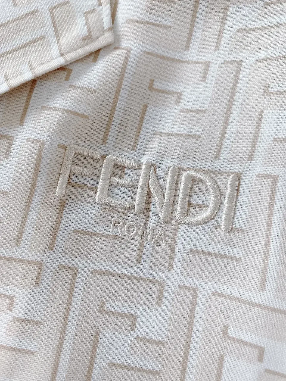 View 3 of Off-White Beige Embossed Geometric Polo Shirt - Short Sleeve, Relaxed Fit