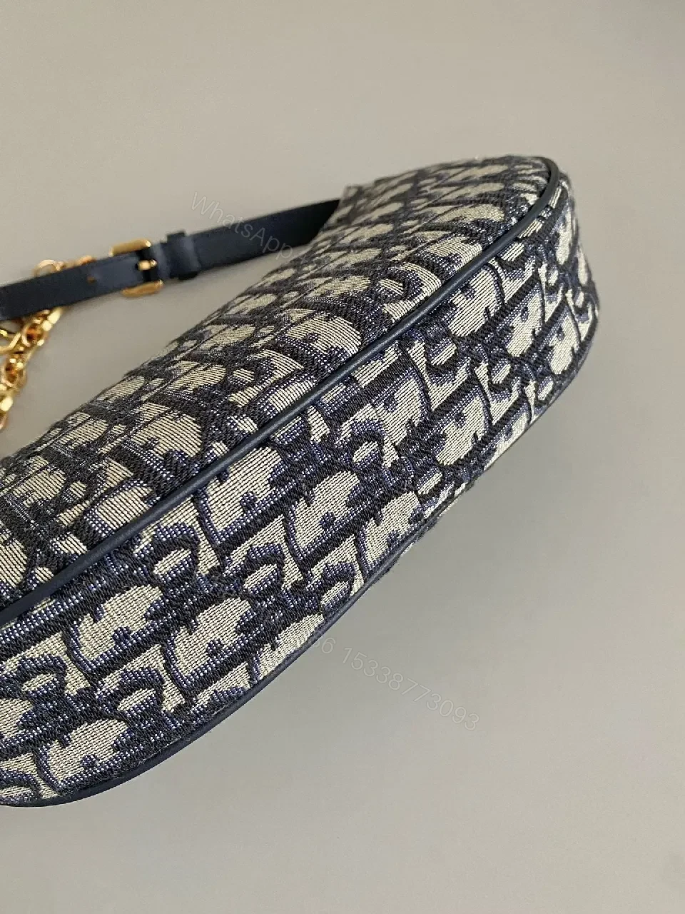 View 6 of Compact Monogram Bag: Gold Chain Accent, Leather Trim, Luxurious Compact Shoulder Bag