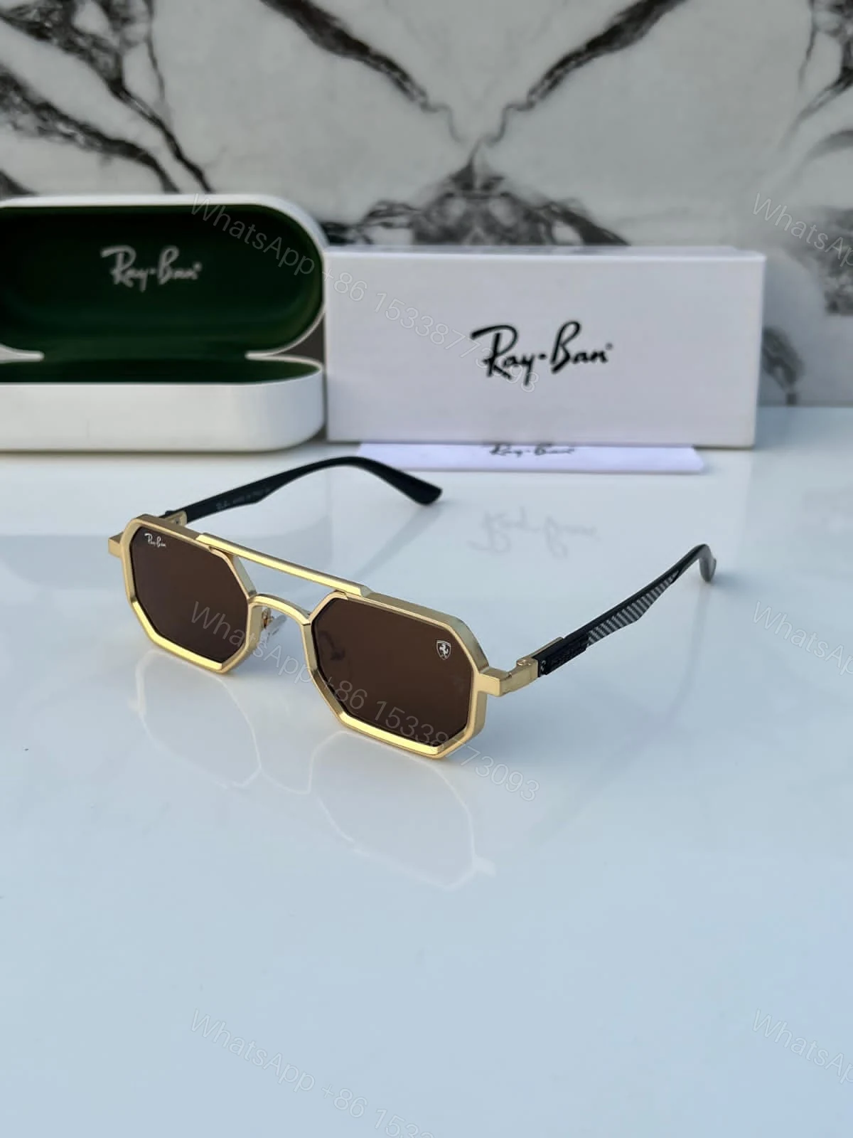 Ray-Ban Octagon Sunglasses Gold-Black Brown — view 1