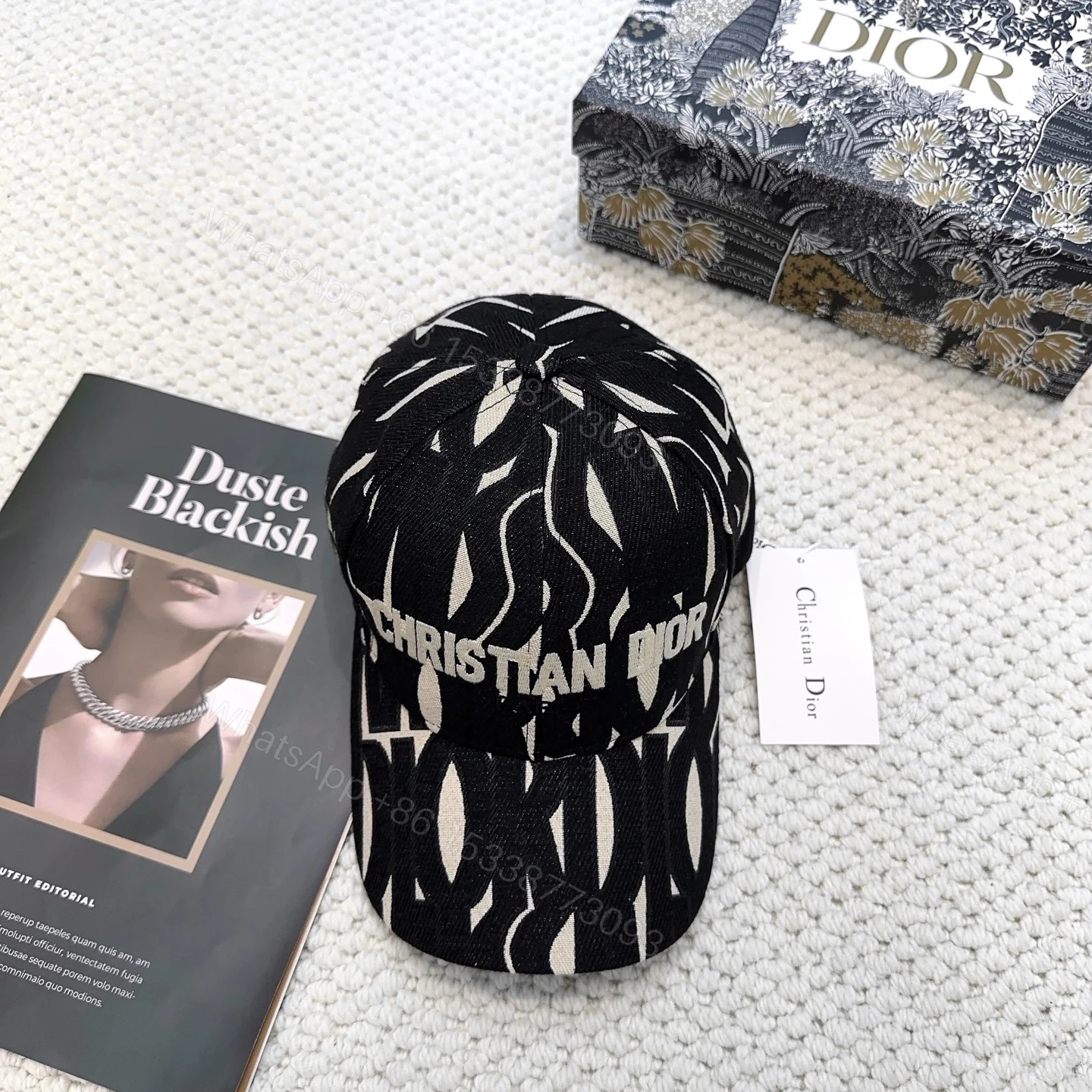 Dior原單米白色提花黑色棒球帽精品刺繡遮陽帽 — view 1