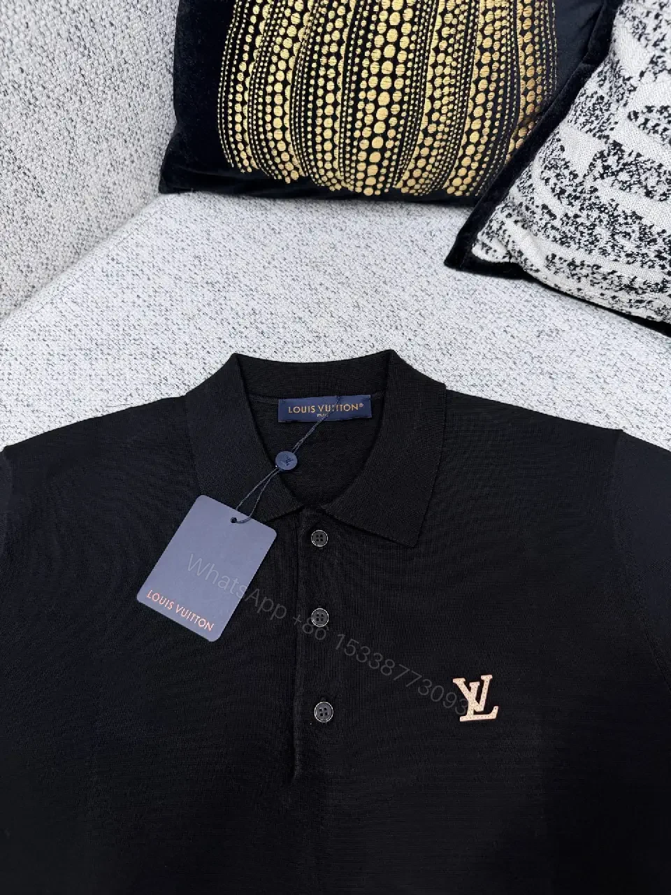 View 6 of Black Polo with Subtle Gold Logo - Refined Everyday Versatility