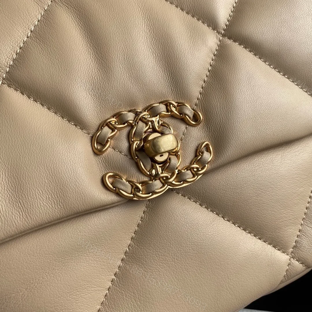 View 2 of CHANEL LARGE 30 FLAP BAG IN BEIGE CREAM LAMBSKIN