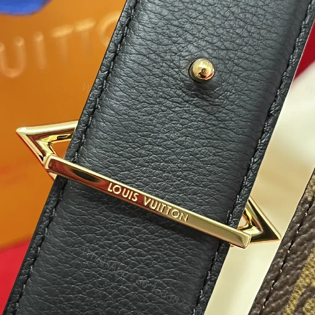View 3 of Brown Canvas Belt, Gold Fleur-de-Lis Buckle, Monogram-Style, Statement Accessory