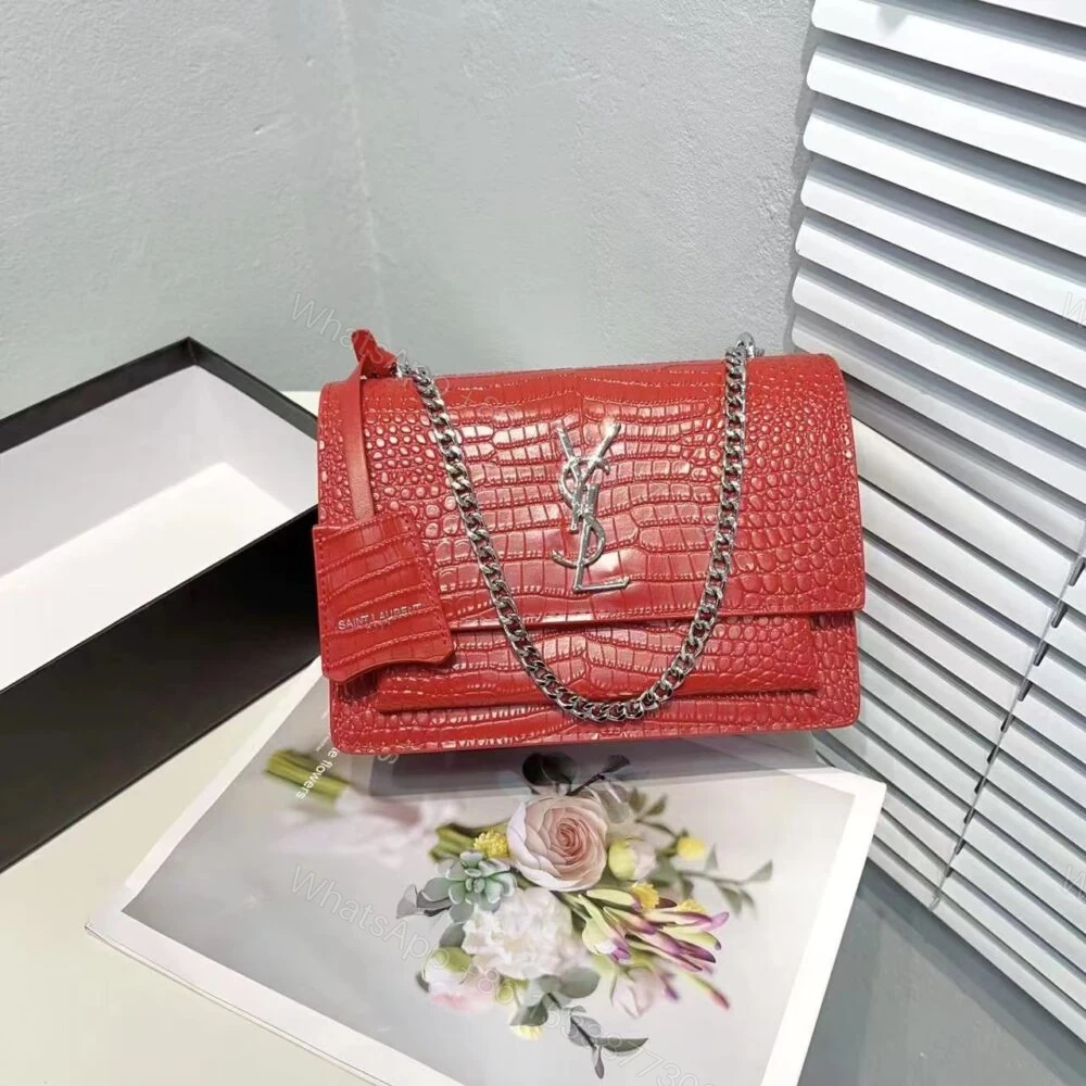 View 2 of Saint Laurent Sunset Embossed Bag Red 22Cm