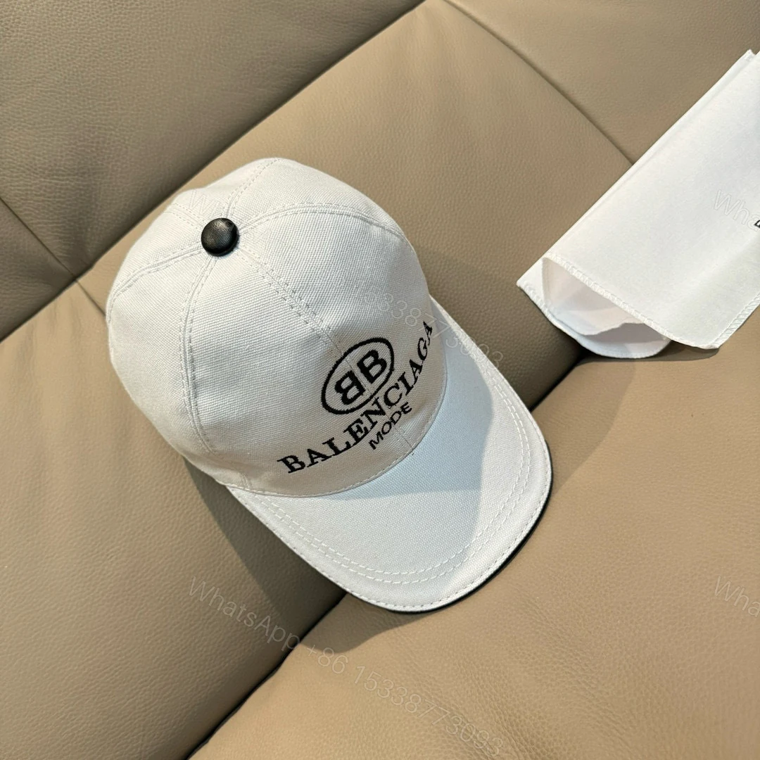 BALENCIAGA 原單 男款 BB刺繡LOGO棒球帽 白色潮流帽 — view 1
