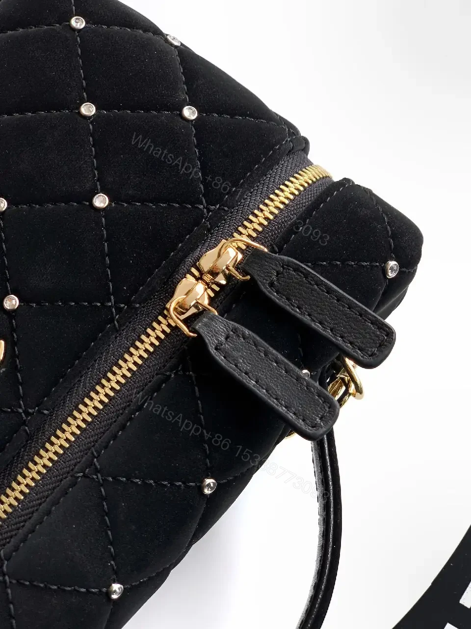View 8 of Velvet Quilted Crossbody Mini Bag with Gold Hardware