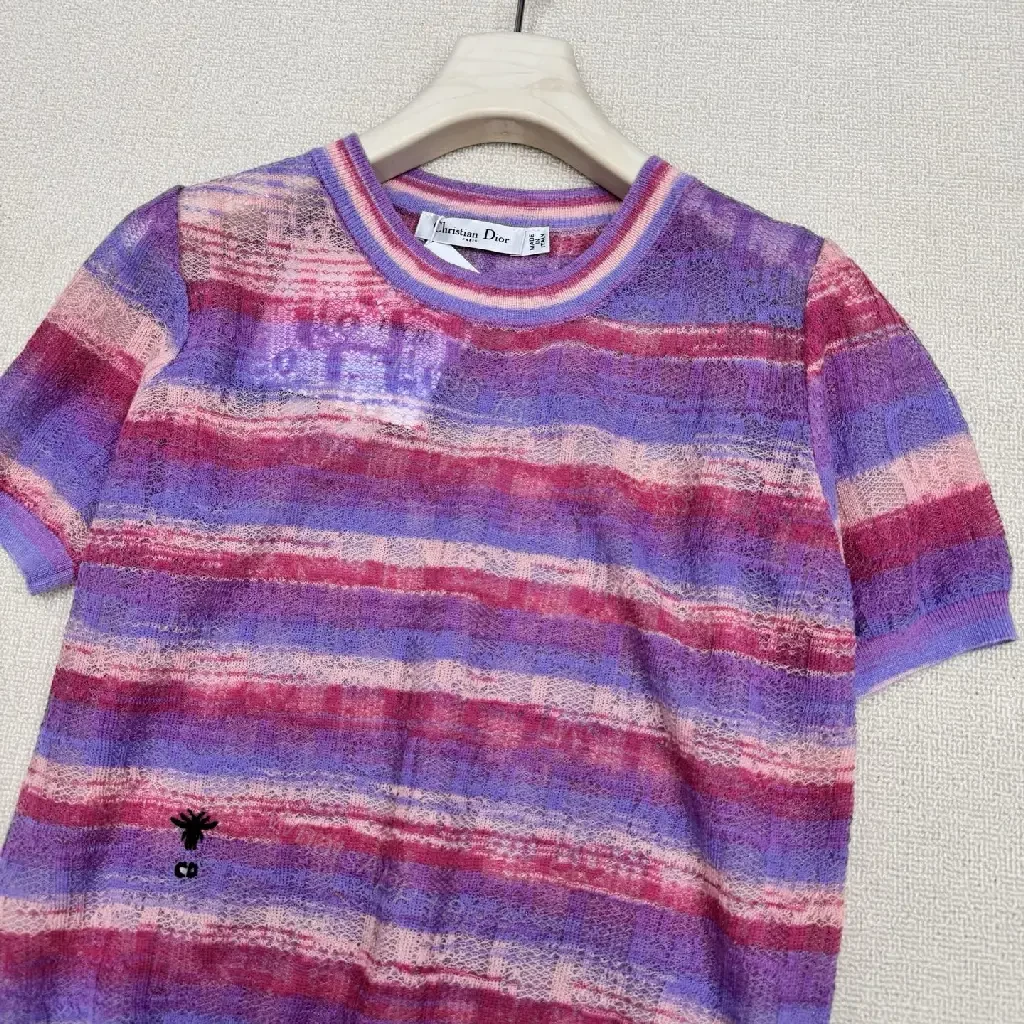View 8 of Purple Knit Striped Short Sleeve Fashion Tee with Tie-Dye Style Product Type: Dior-inspired Knitwear