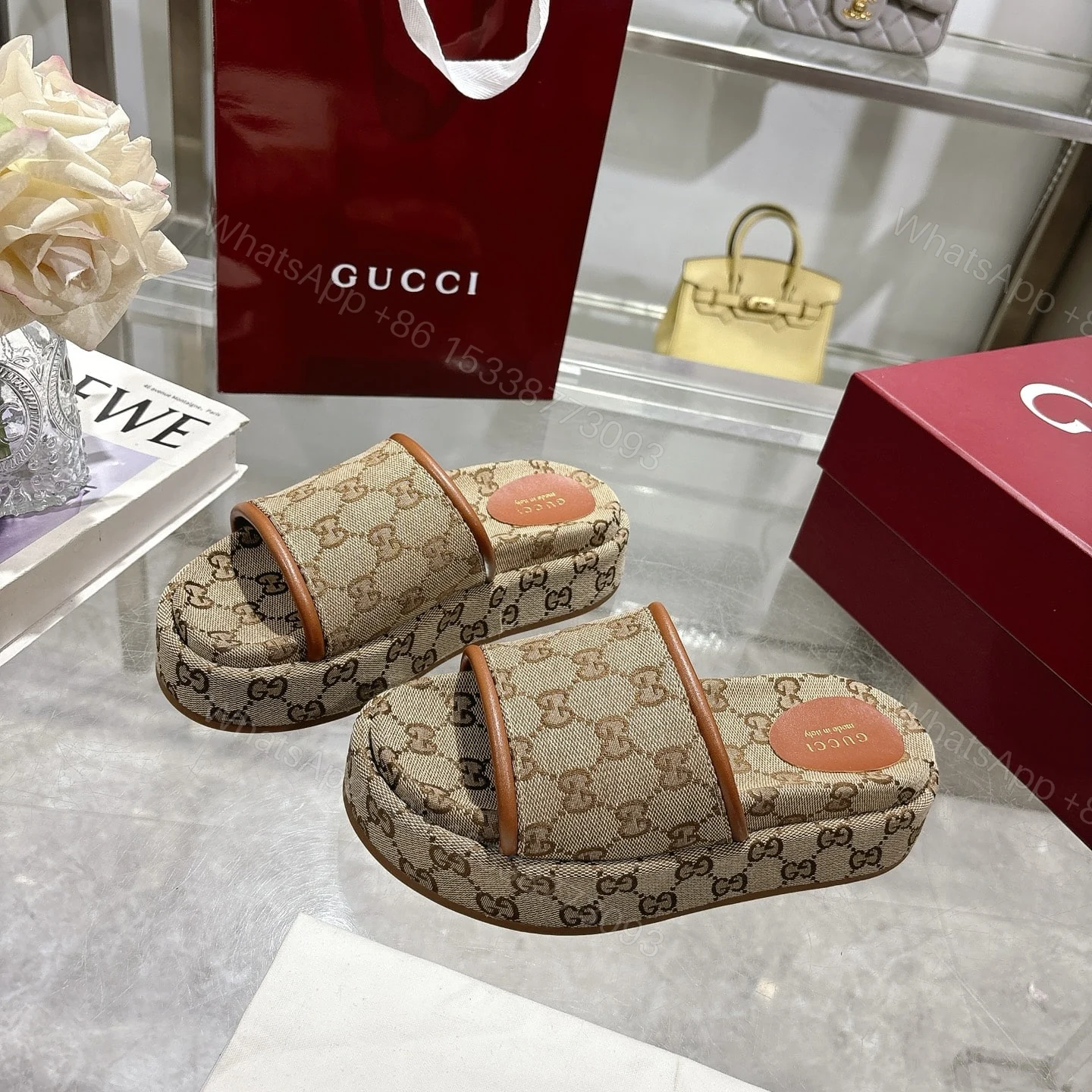 View 2 of GUCCI WOMEN’S GG PLATFORM SANDAL BEIGE 816797 FAD9C 9745