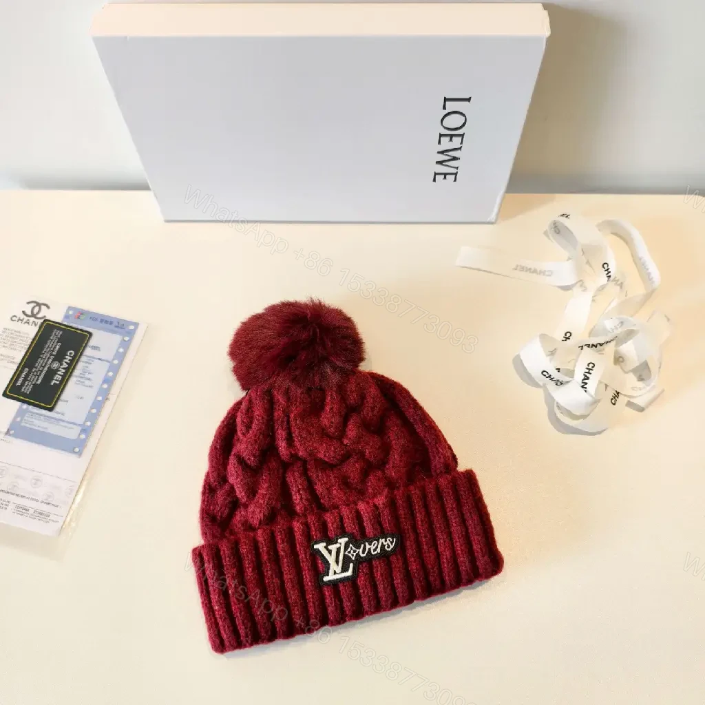 View 4 of Cozy Knit Beanie: Lux Texture, Padded LV-Inspired Pom