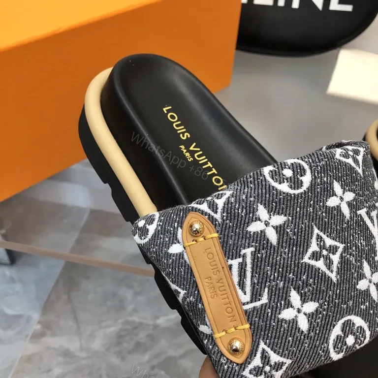 View 8 of Monogram Denim Slides â€” Polished Everyday Comfort