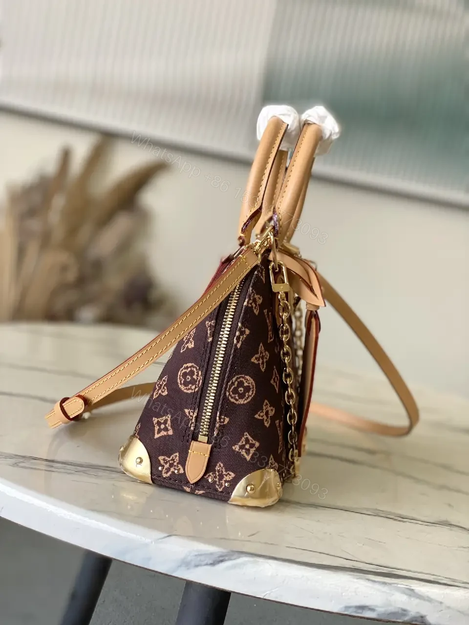 View 2 of Monogram Satchel: Gold-Accented Leather-Trim Dome Bag