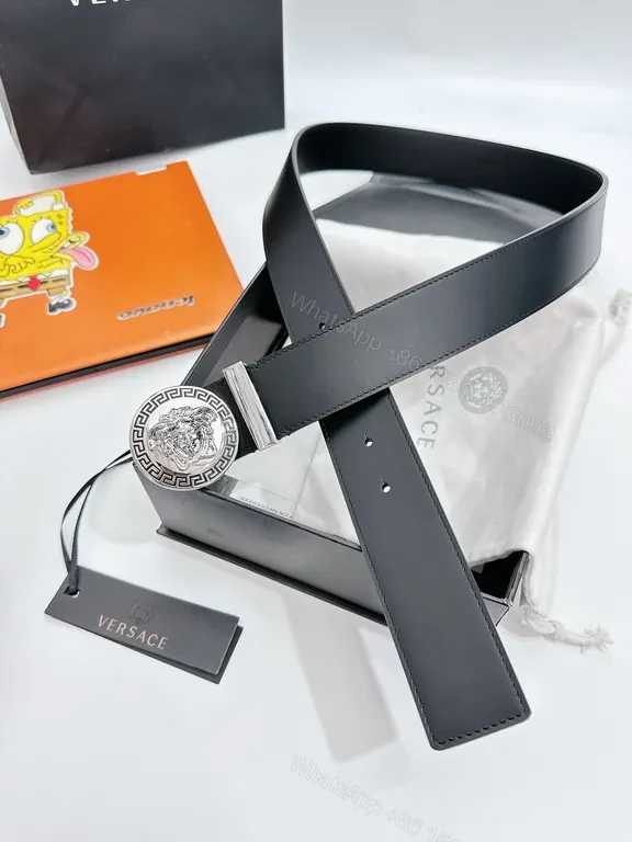 View 4 of Black Leather Versace Medusa Buckle Belt â€“ All-Season Luxury, 3cm