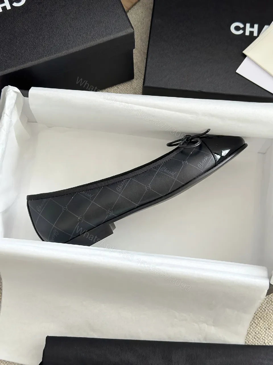 View 5 of Chic Patent Leather Ballet Flats with Bow Accent, Black
