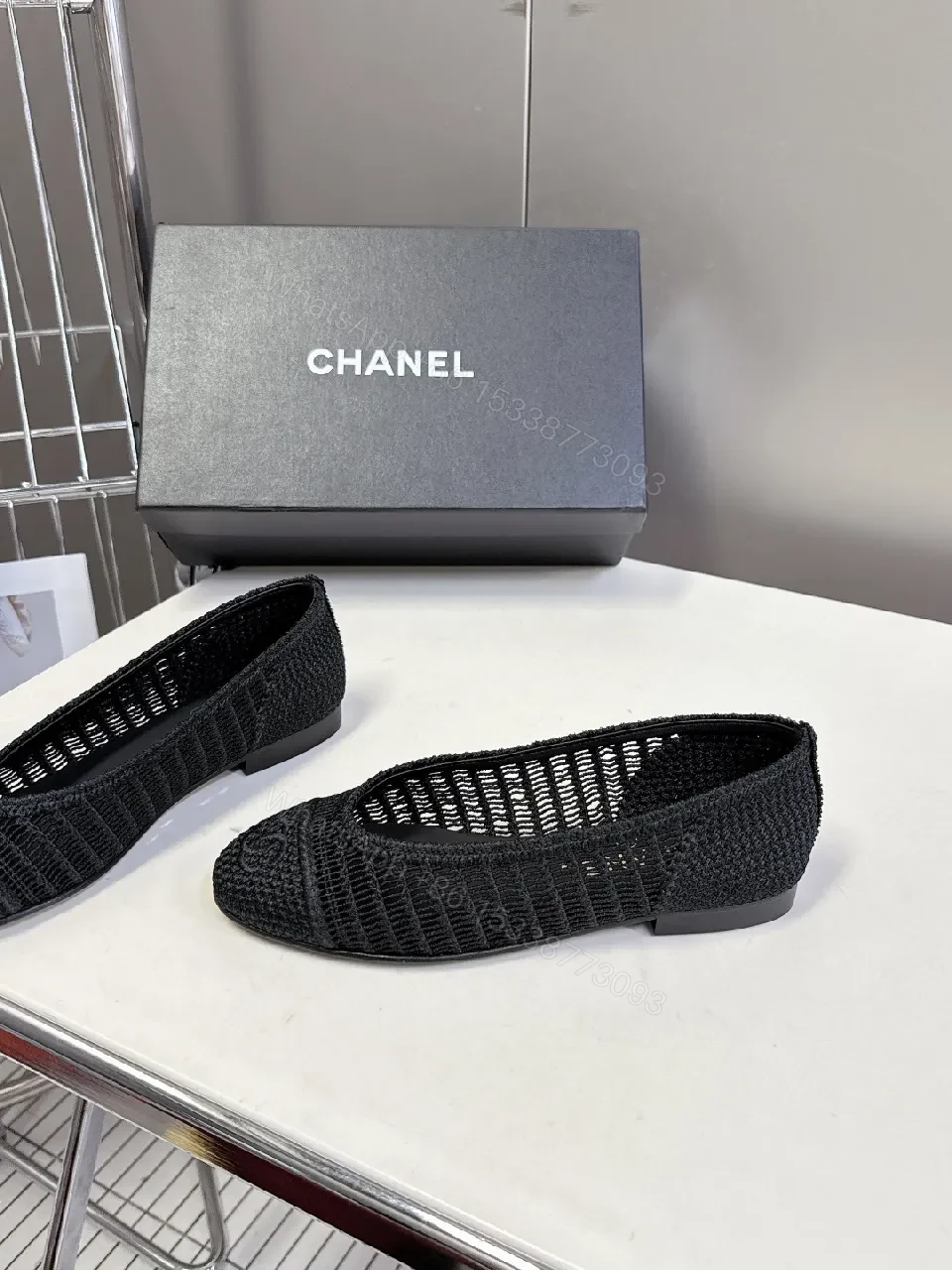View 2 of Black Knit Ballet Flats | Subtle Logo Detail, Designer-Inspired Comfort