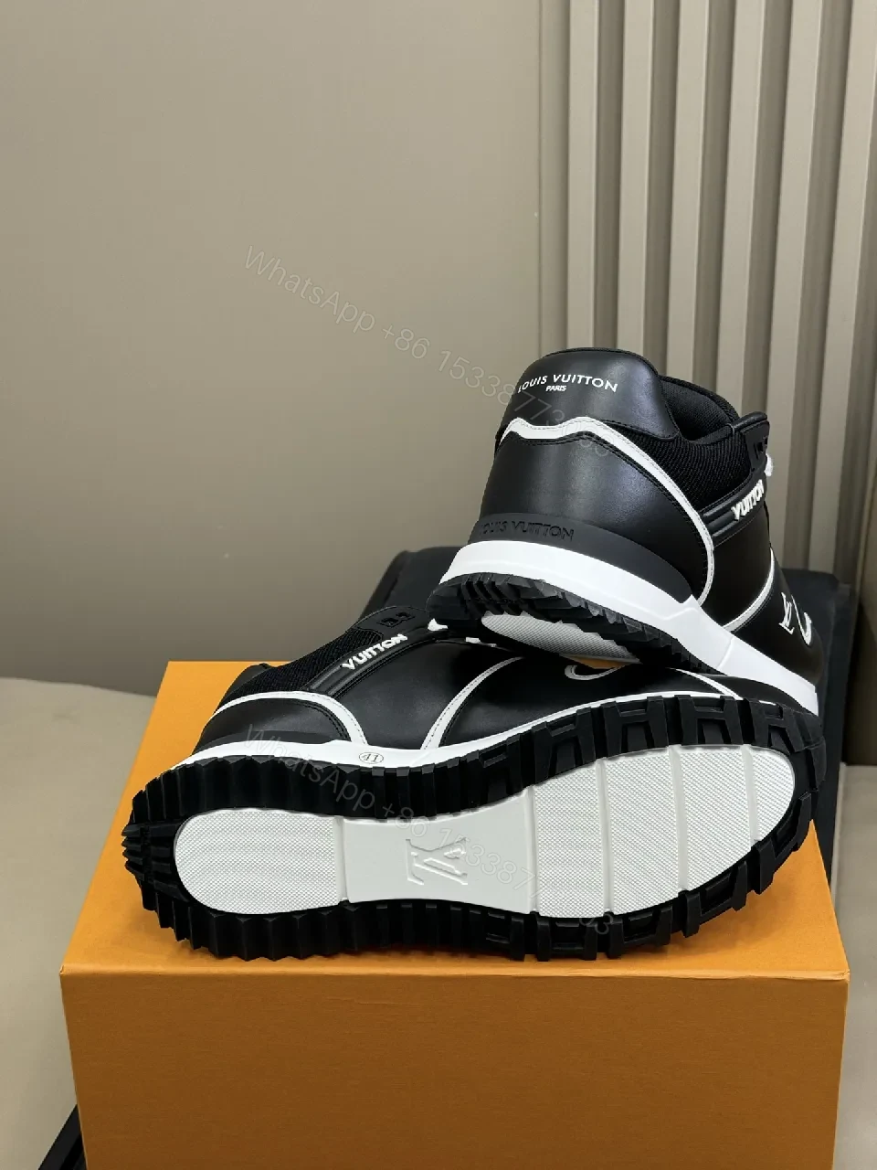 View 6 of Lux Laminated Leather High-Top Sneakers: Designer Comfort