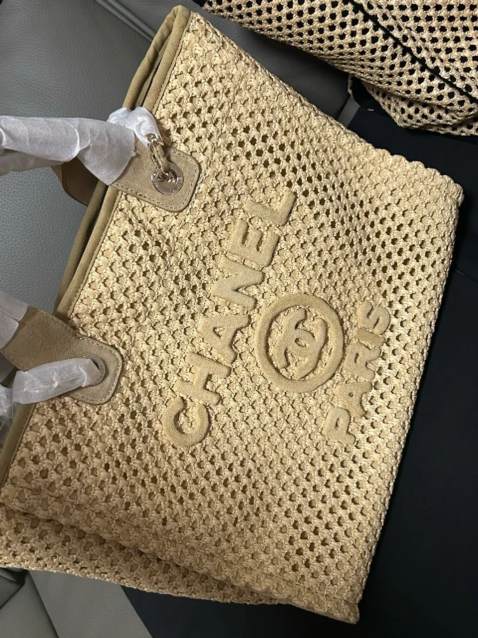View 7 of Woven Tote with Sculpted Logo Detail + Top-Handle Carry