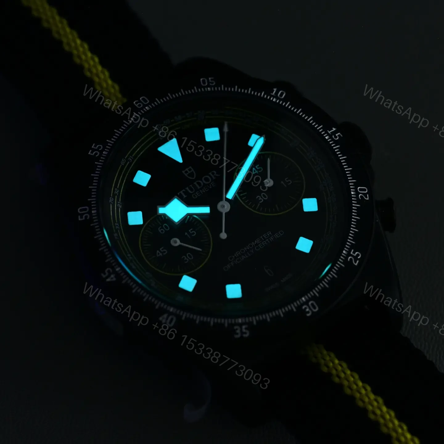 View 9 of Tudor FXD Chronograph Black Dial Yellow Stripe Strap Premium 43MM TUD-FXD-YLW-43