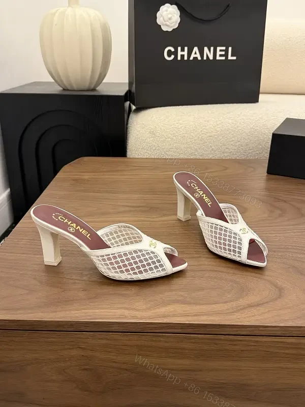 White Mesh Clog-heel Slingbacks Key Feature: Chanel Brand Product Type: MULES — view 1