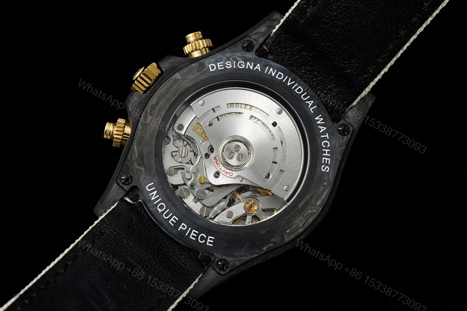 View 9 of Rolex Daytona 40mm Carbon Fiber Dial Rainbow Bezel White Strap Watch RLX-DAY-CARBON-40-RBW-WHT