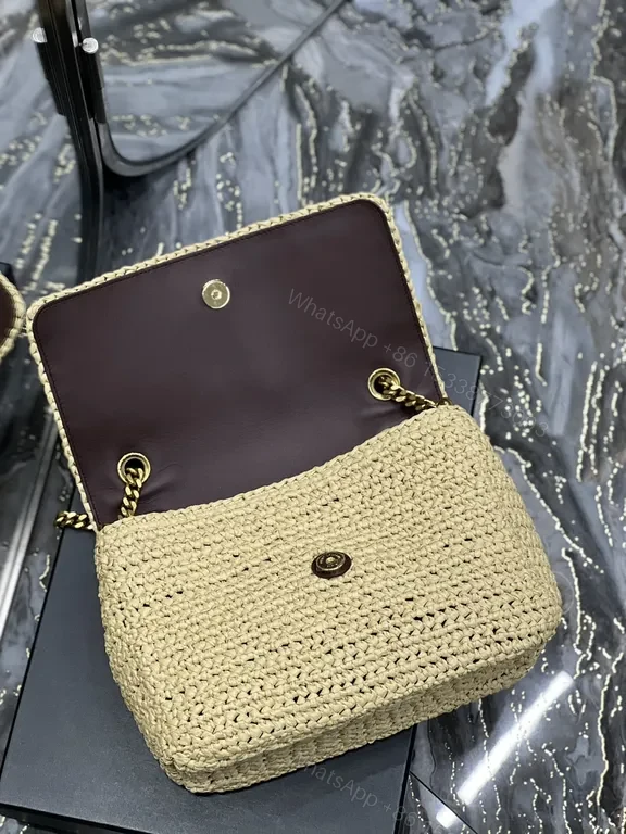 View 4 of Neutral Raffia Chain Bag: YSL-Emblem Luxe Crossbody Bag