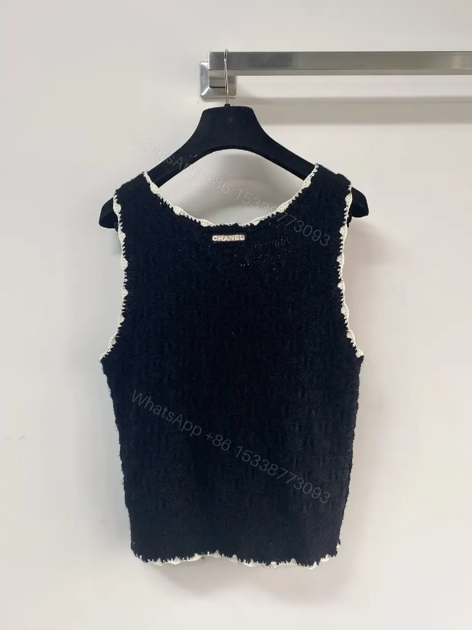 View 7 of Navy Boucle Knit Tank with Fringe Trim – Luxe Studio Style
