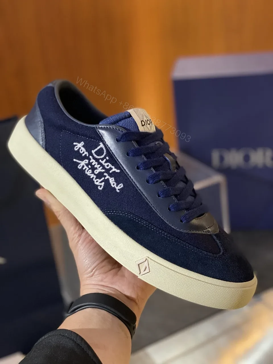 View 8 of Navy Suede Leather High-Top Sneakers with Subtle Detail